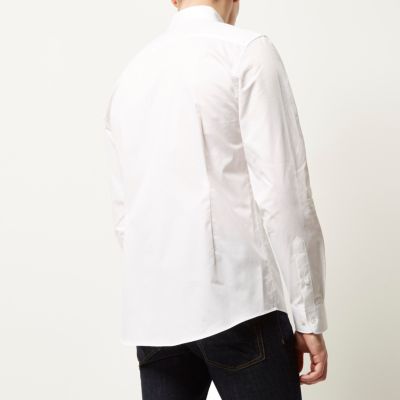 White twill button collar slim fit shirt